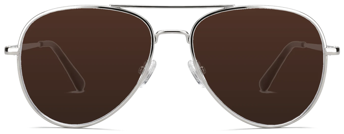 Aviateur en métal argent, verres solaires bruns